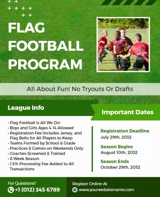 Youth Flag Football Program Information Flyer Template