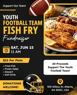 Youth Football Team Fish Fry Fundraiser Flyer Template