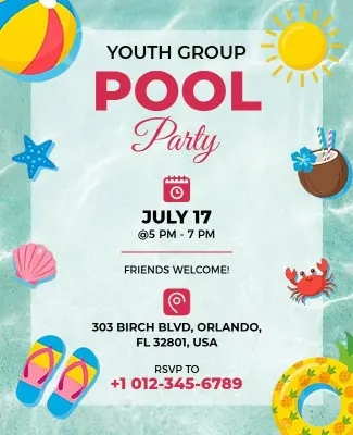 Youth Group Summer Pool Party Flyer Template