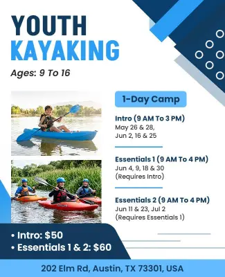 Youth Kayaking Camp Promotional Flyer Template