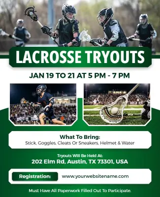 Youth Lacrosse Tryouts Sports Flyer Template