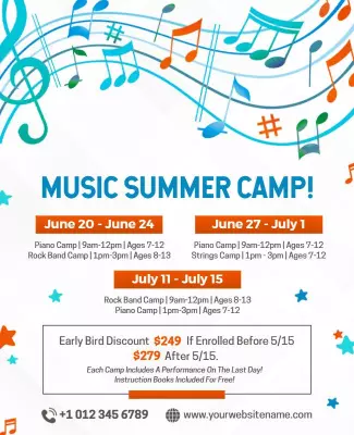 Youth Music Summer Camp Promotional Flyer Template