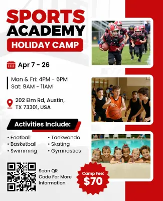 Youth Sports Academy Holiday Camp Flyer Template