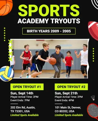 Youth Sports Academy Open Tryouts Flyer Template
