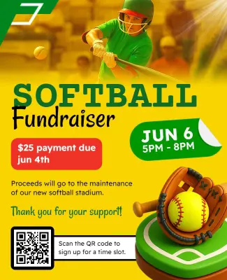 Youth Sports Green Softball Fundraiser Event Flyer Template