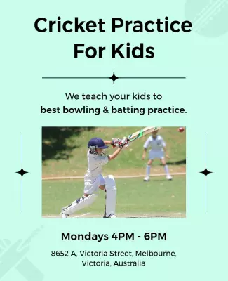 Youth Sports Themed Cricket Practice for Kids Poster Template