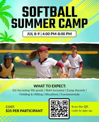 Youth Summer Softball Camp Event Flyer Template