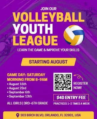 Youth Volleyball League Registration Flyer Template