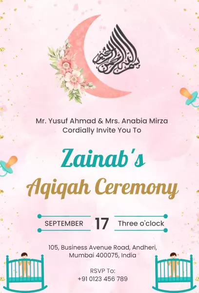 Zainab's Joyful Aqiqah Ceremony Celebration Invitation Template