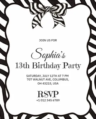 Zebra Print Birthday Party Invitation Flyer Template