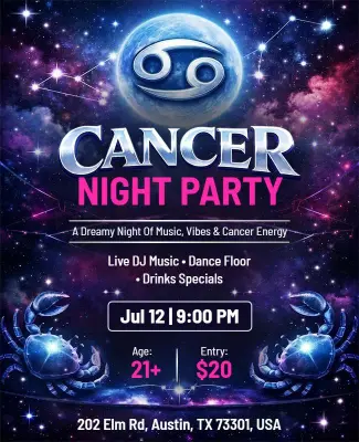 Zodiac Cancer Night Party Event Flyer Template