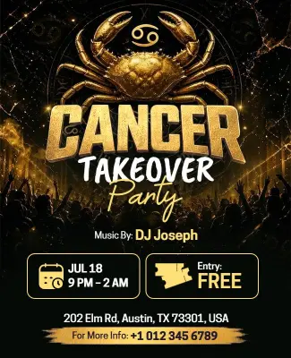 Zodiac Cancer Takeover Party Event Flyer Template