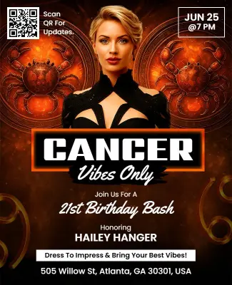 Zodiac Cancer Theme 21st Birthday Bash Celebration Flyer Template