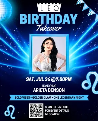 Zodiac Leo Theme Starry Birthday Celebration Flyer Template