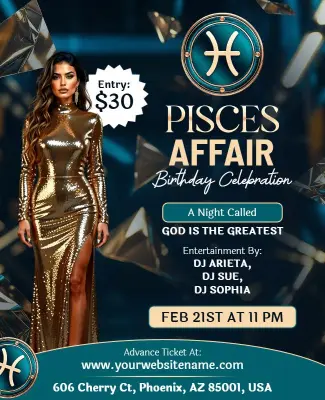 Zodiac Pisces Affair Birthday Celebration Event Flyer Template