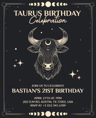 Zodiac-Themed Taurus Birthday Party Flyer Template