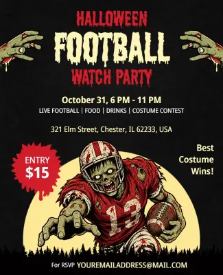 Zombie Themed Halloween Football Watch Party Flyer Template