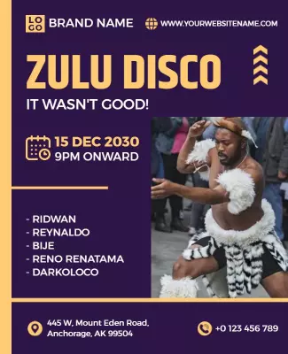 Zulu Disco Themed Dance Event Flyer Template