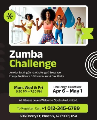 Zumba Challenge Fitness Class Flyer Template