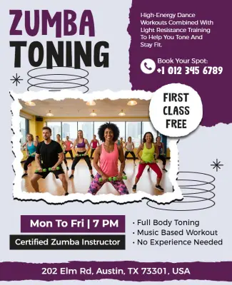 Zumba Toning Fitness Class Flyer Template